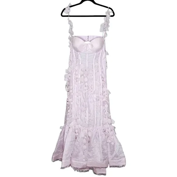 Zimmermann Botanica Petal Floral Applique Lilac Purple Silk Linen Bustier Gown - Picture 5 of 17
